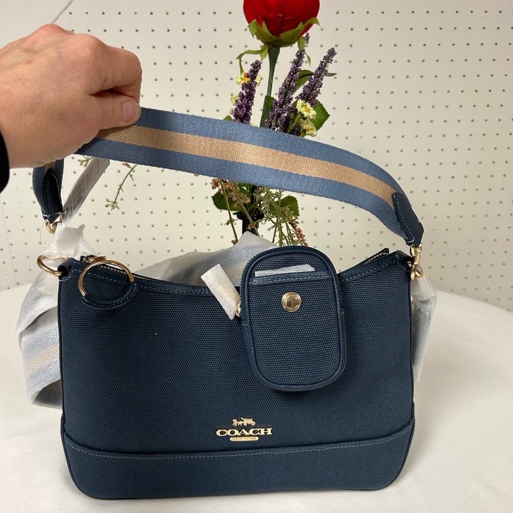 New Coach Blue Ellis Shoulder Bag With Coin Purse